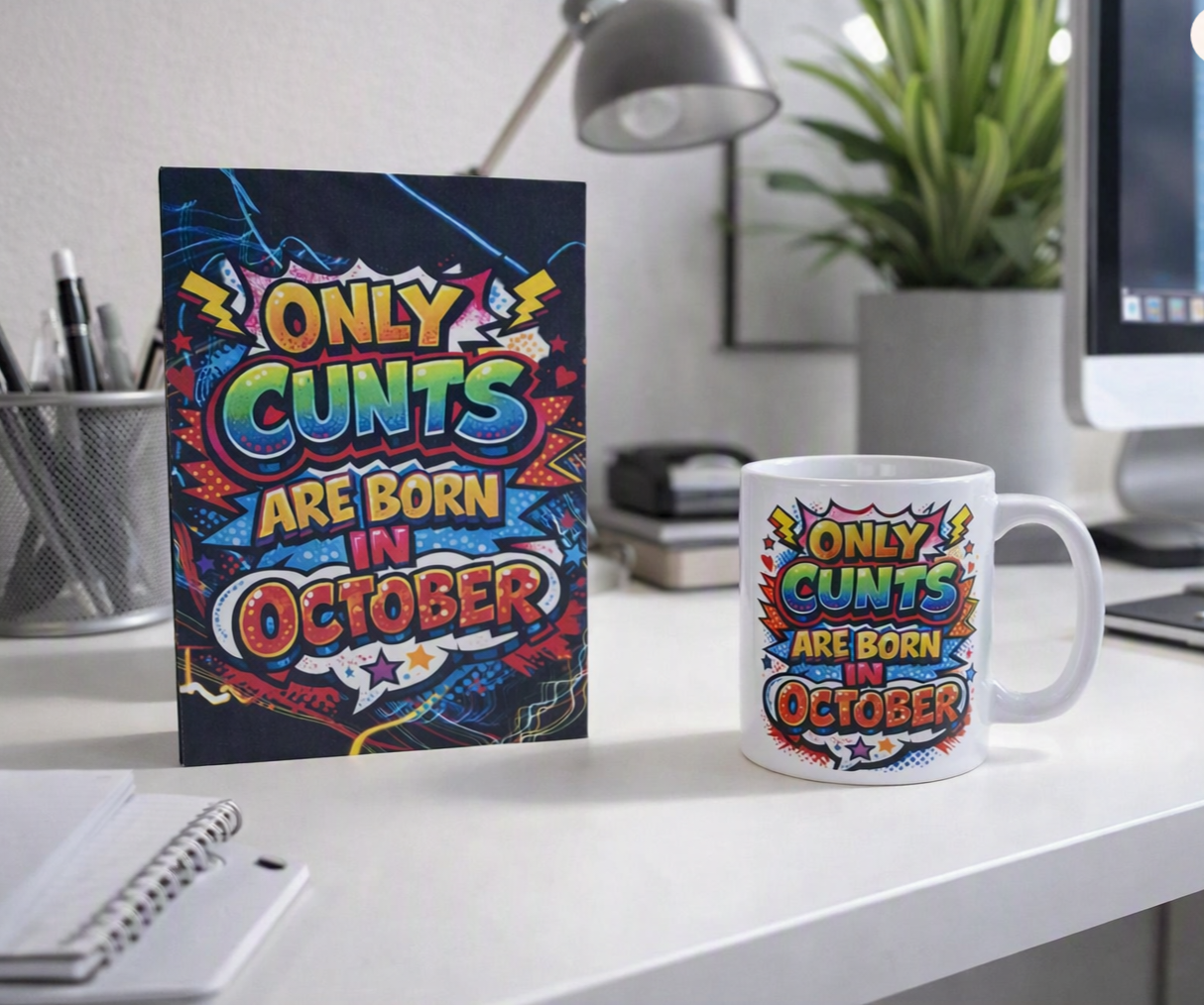 Only Cunts Are Born In October Card And Mug Set